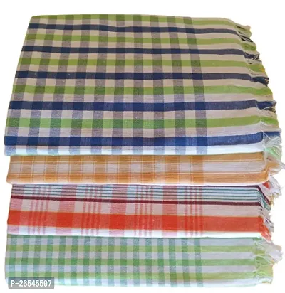 S Cart Handloom 100% Pure Cotton Bath Checks Towels Combo, Pack of 4|Towel Size 53 inch/25 inch, 63 cm/ 135 cm, Multicolor-thumb0