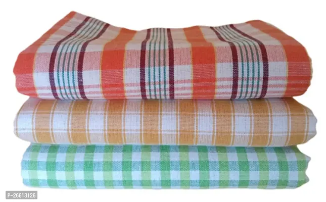 SCart Handloom 100% Pure Cotton Bath Checks Towels Combo, Pack of 3, Towel Size 53 inch/25 inch-thumb0