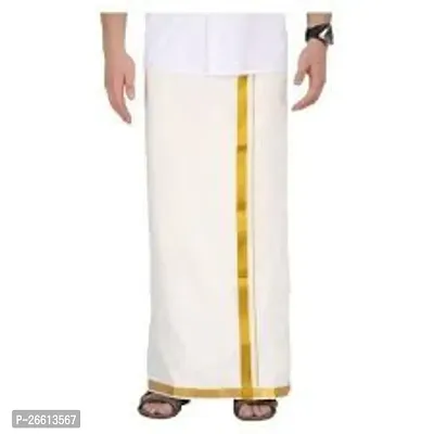 S Cart Mens Cotton Dhoti/Pure Cotton Dhoti/Cotton Dhothi for Men 2 Mtrs  Border/Dhothi White colour Pack of 1-thumb0