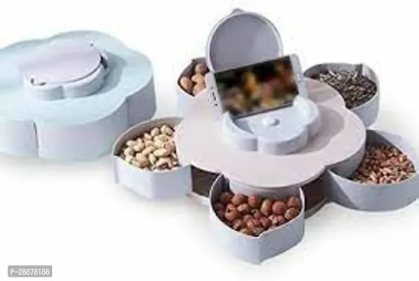 S Cart Flower Shape 5 Grids Candy Storage Box Serving Rotating Tray Dry Fruit, Chocolate, Food Storage Box, Masala Box Pack of 1-thumb0