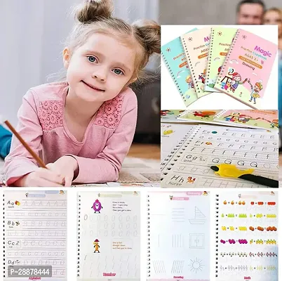 S Cart Sank Magic Practice Copybook, (4 book +1 pen + 10 refill) Number Tracing Book for Preschoolers with Pen, Magic calligraphy books for kids Reusable Writing Tool-thumb0
