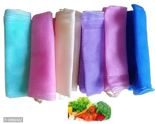 S Cart Mesh Bags Fridge/ Refrigerator Bags / Net Pouches for Storage of Fruits , Vegetables Set of 6 Multicolor