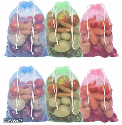 S Cart Fridge Storage Polyester Bags Reusable and  Eco Friendly Produce Vegetable Storage bags (Set of 12) - Multicolor-thumb0