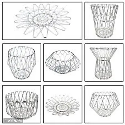 Folding Stainless Steel Fruit Basket Hollow Multifunctional Fruit Basket Storage Basket | 8 Shapes Steel Bowl Pack of 1-thumb0