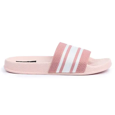 Elegant Pink Fabric Solid Flip Flops Slippers For Women