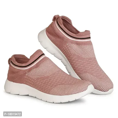 Peach Casual Comfortable Knitted Sports Slip on Sneaker Shoes for Women and Girls-thumb0