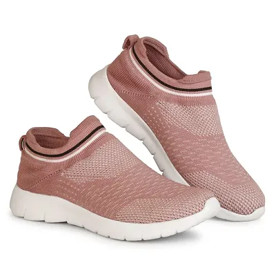 Peach Casual Comfortable Knitted Sports Slip on Sneaker Shoes for Women and Girls