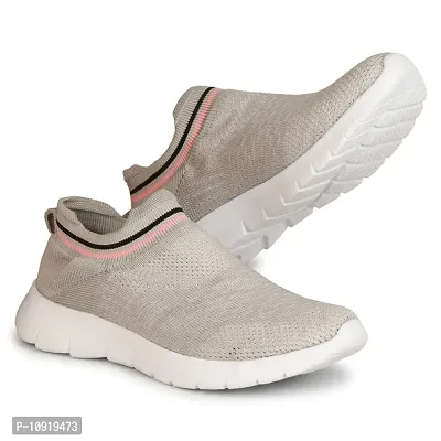 Grey Casual Comfortable Knitted Sports Slip on Sneaker Shoes for Women and Girls-thumb0