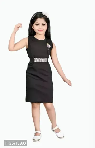 Girls Midi/Knee Length Casual Dress (Black, Sleeveless)-thumb0