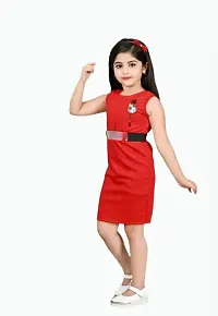 Girls Midi/Knee Length Casual Dress (Red, Sleeveless)-thumb1