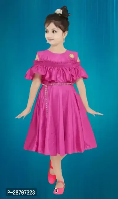 Girls Midi/Knee Length Party Dress  (Pink, Half Sleeve)-thumb0