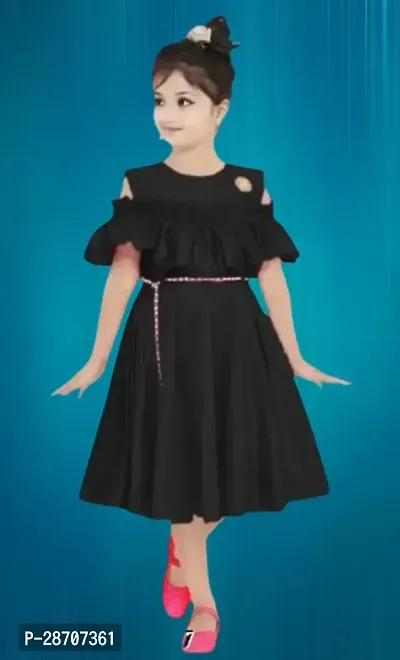 Girls Midi/Knee Length Party Dress  (Black, Half Sleeve)