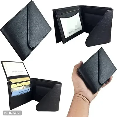 Men's Solid Black Coloured Artificial Leather Wallets-thumb3