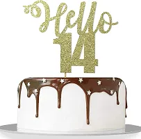 Zyozi  Golden Glitter hello 14 cake topper 14th anniversary cake decoration handmade 14th birthday party cake decoration-thumb2