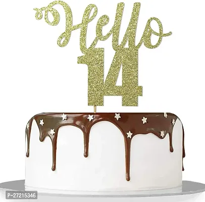 Zyozi  Golden Glitter hello 14 cake topper 14th anniversary cake decoration handmade 14th birthday party cake decoration-thumb3