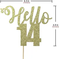 Zyozi  Golden Glitter hello 14 cake topper 14th anniversary cake decoration handmade 14th birthday party cake decoration-thumb3