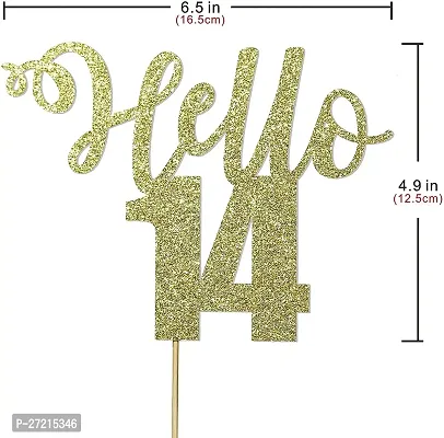 Zyozi  Golden Glitter hello 14 cake topper 14th anniversary cake decoration handmade 14th birthday party cake decoration-thumb4