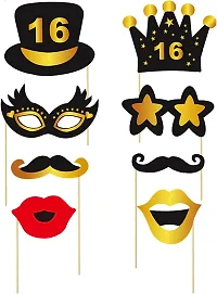 Zyozi 16th Birthday Decorations Kit - Black and Golden Photo Booth Props - Set of 30-thumb1