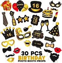 Zyozi 16th Birthday Decorations Kit - Black and Golden Photo Booth Props - Set of 30-thumb2