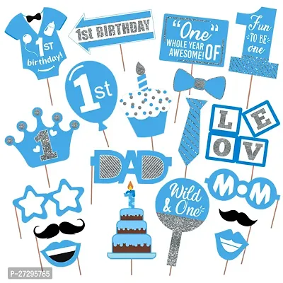 First Birthday Photo Booth Props - Birthday Photobooth Props For Decorations (Pack of 19)