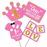 Zyozi 1st Birthday Decorations  Combo For Baby Girls - Banner, Photo Booth Props  Metallic Balloons (Set of 45)-thumb4