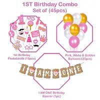 Zyozi 1st Birthday Decorations  Combo For Baby Girls - Banner, Photo Booth Props  Metallic Balloons (Set of 45)-thumb3