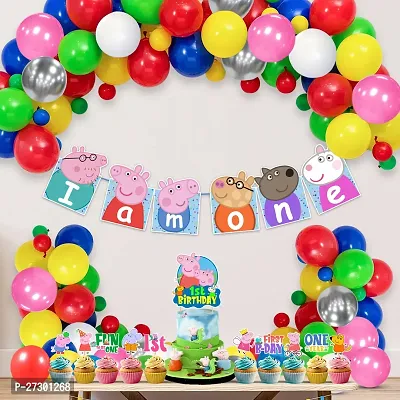 Zyozi Peppa Pig 1st Birthday Party Decorations Combo - Banner, Balloons, Cupcake  Cake Toppers (Pack of 37)