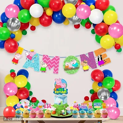 Zyozi Peppa Pig Theme Birthday Party Decorations Combo - Banner, Balloons, Cake  Cupcake Toppers (Pack of 37)