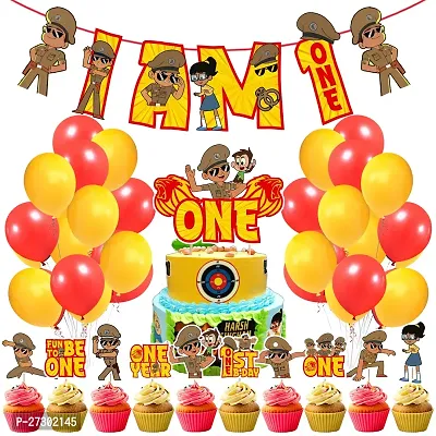 Zyozi Little Singham Birthday Decoration Kit - Banner, Cake Topper, Cupcake Toppers   Balloons (Pack of 37)-thumb0