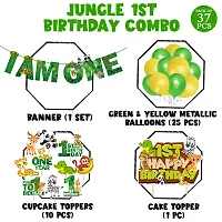 Zyozi Jungle Theme 1st Birthday Decoration Set - Banner, Balloons, Cake  CupCake Topper (Pack of 37)-thumb1