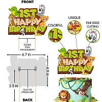 Zyozi Jungle Theme 1st Birthday Decoration Set - Banner, Balloons, Cake  CupCake Topper (Pack of 37)-thumb3