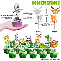 Zyozi Jungle Theme 1st Birthday Decoration Set - Banner, Balloons, Cake  CupCake Topper (Pack of 37)-thumb4