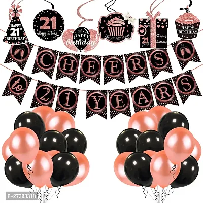 Zyozi  Cheers to 21 Years Birthday / Anniversary Party Decorations Kit - Banner with Swirls  Balloons (Pack of 32)-thumb0