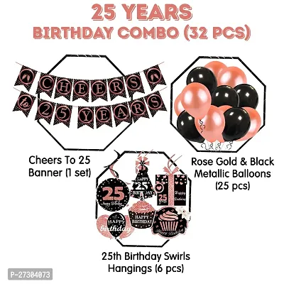 Zyozi Cheers to 25 Years Birthday / Anniversary Party Decorations Kit - Banner with Swirls  Balloons (Pack of 32)-thumb5