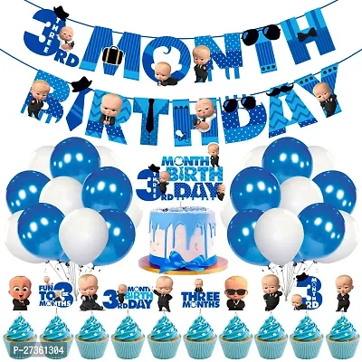 Zyozi  3rd Month Birthday Decorations Combo - Banner, Balloons, Cake  Cupcake Topper (Pack of 37)-thumb0