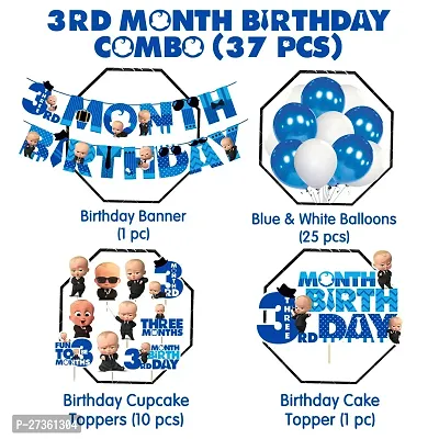 Zyozi  3rd Month Birthday Decorations Combo - Banner, Balloons, Cake  Cupcake Topper (Pack of 37)-thumb5