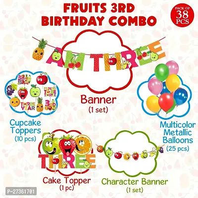 Zyozi Fruit Theme  3rd Birthday Party Decorations Set - Birthday  Character Banner, Balloons, Cake with Cupcake Topper - 38pcs-thumb4