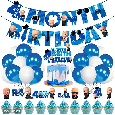 Zyozi  Boss Baby Theme  4th Month Birthday Decoration Combo / Four Month Birthday Decorations - 37 Pcs