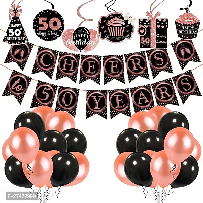 Zyozi Cheers to 50 Years Birthday / Anniversary Party Decorations Set - Banner with Swirls  Balloons (Pack of 32)