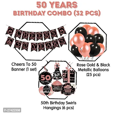 Zyozi Cheers to 50 Years Birthday / Anniversary Party Decorations Set - Banner with Swirls  Balloons (Pack of 32)-thumb5