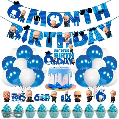 Zyozi Boss Baby Theme Six Month Birthday Decorations Combo - Banner,Balloons, Cake  CupCake Topper (Pack Of 37)