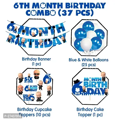 Zyozi Boss Baby Theme Six Month Birthday Decorations Combo - Banner,Balloons, Cake  CupCake Topper (Pack Of 37)-thumb2