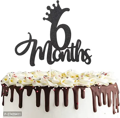 Zyozi 6 Months / Half Birthday Cake Topper - Black Glitter Half Birthday Cake Topper