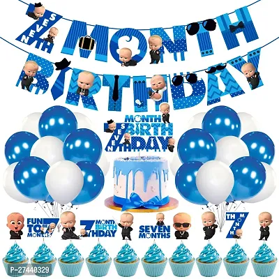 Zyozi  7th Month Birthday Decorations Combo - Banner, Balloons, Cake  CupCake Topper (37 Pcs )