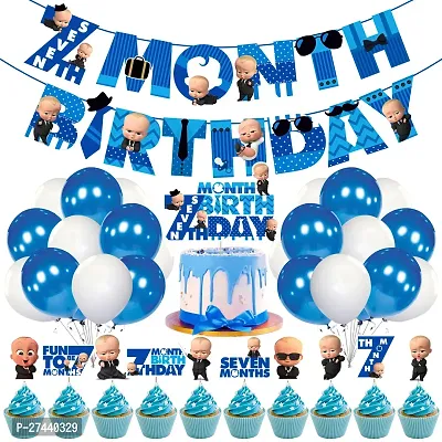 Zyozi  7th Month Birthday Decorations Combo - Banner, Balloons, Cake  CupCake Topper (37 Pcs )-thumb0