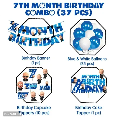 Zyozi  7th Month Birthday Decorations Combo - Banner, Balloons, Cake  CupCake Topper (37 Pcs )-thumb2