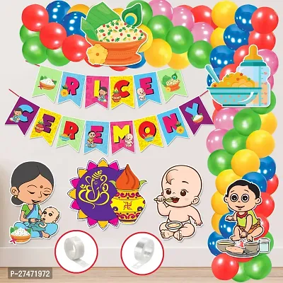 Zyozi Rice Ceremony Decorations Items - Banner, Balloons, Cardstock Cutout, Glue  Arch (Pack of 59)