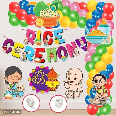 Zyozi Rice Ceremony Decorations Items - Banner, Balloons, Cardstock CutOut, Glue Dot (Pack of 59)