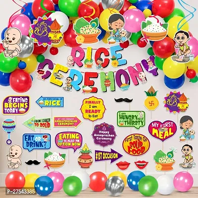 Zyozi Rice Ceremony Decorations Combo - Banner, Balloons, Swirls Hanging, Photo Booth Props (Pack of 59)