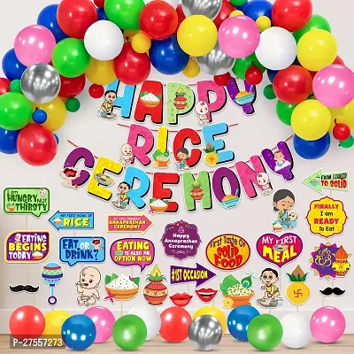 Zyozi Rice Ceremony Decorations Items - Banner, Photo Booth Props  Balloons (Pack of 66)